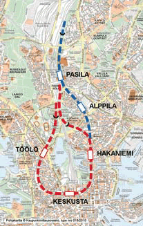 Commuter rail loop Pisara (Droplet) under Helsinki CBD