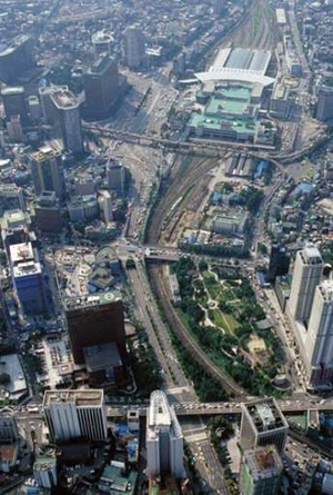 Aerial photo showing the current view of the Seoul train station